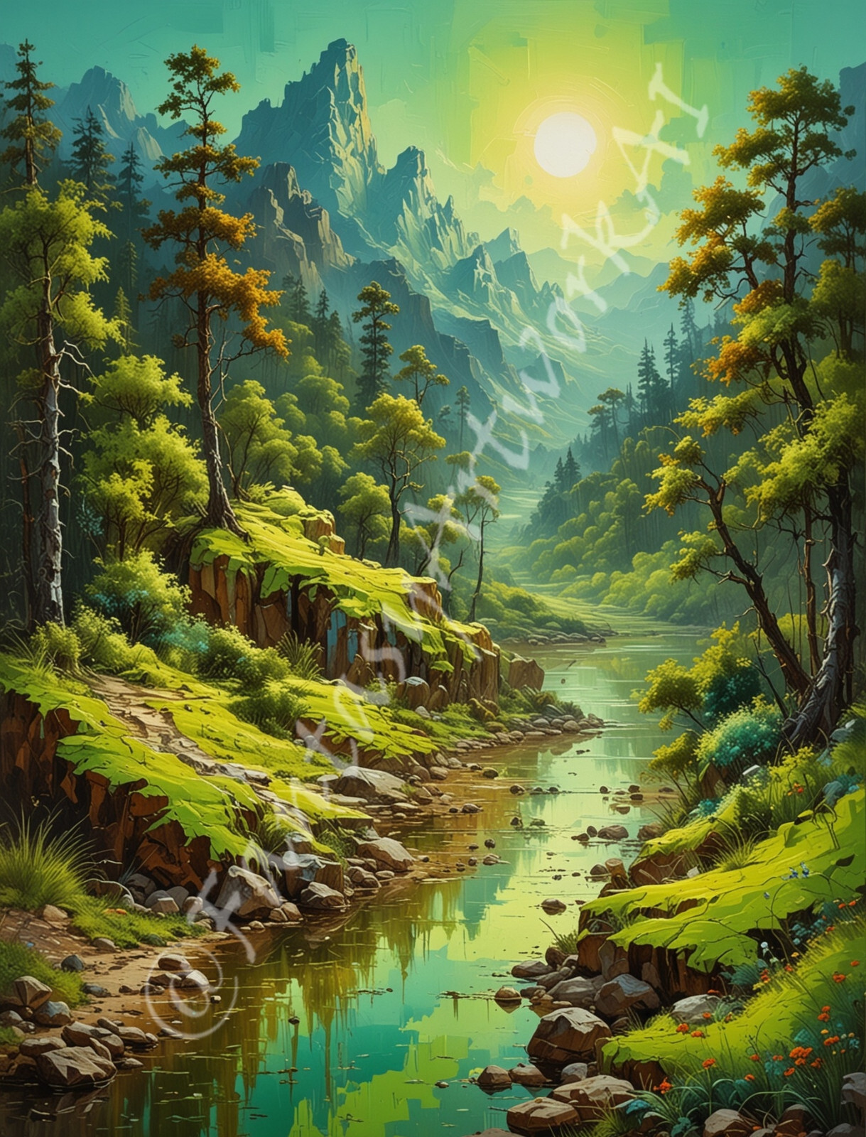Forest Stream – Digital Image Picture PC Phone Background AI Art, 4 images – #24