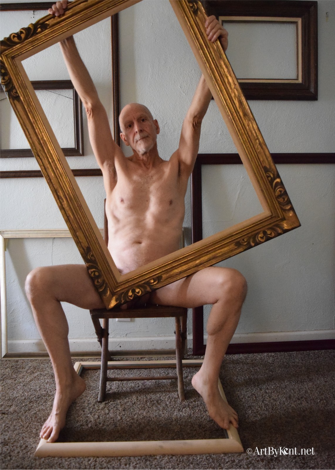 Nude male art model photographs, 1 greyscale, 2 color 5×7″ prints