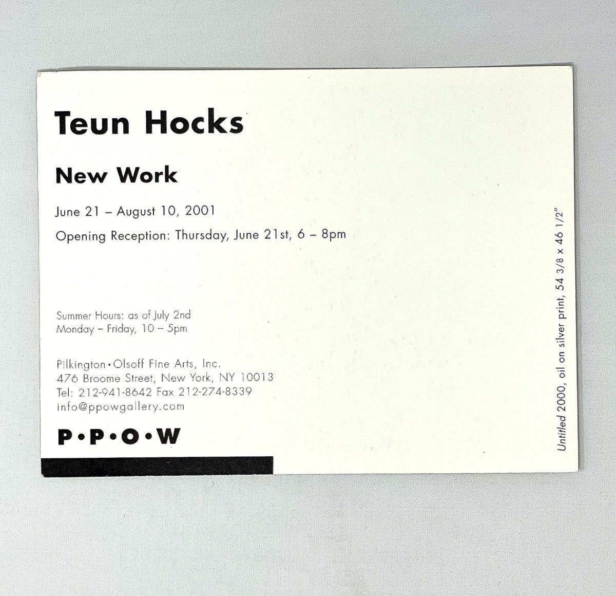 Teun Hocks (1947-2022) Art Announcement Card 2001 – PPOW Gallery NYC