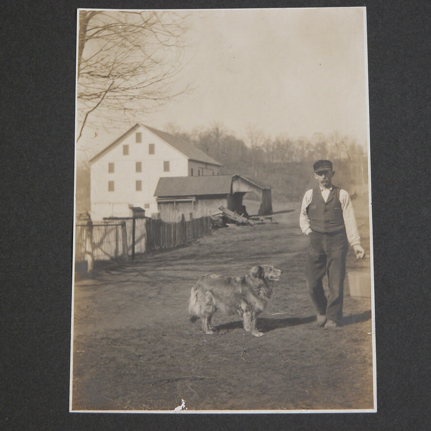 Vtg 1920s 30s B&W Sepia Photograph Farmer w/ Dog American Frontier