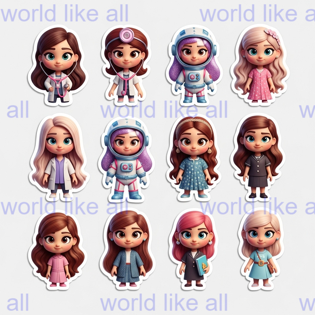 15x Cute Kids Stickers Bundle: 3D Pixar Style | School & Copybook Digital Art 4K