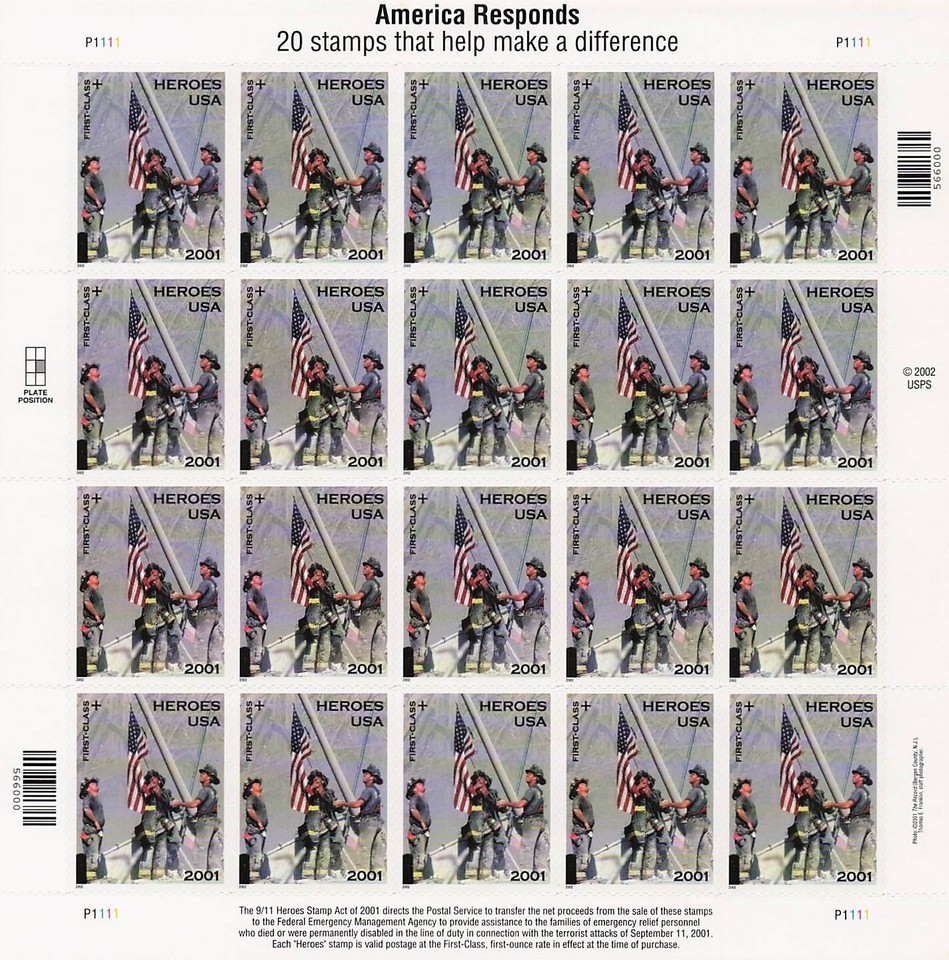9/11 Heroes 2001 America Responds Mint Sheet