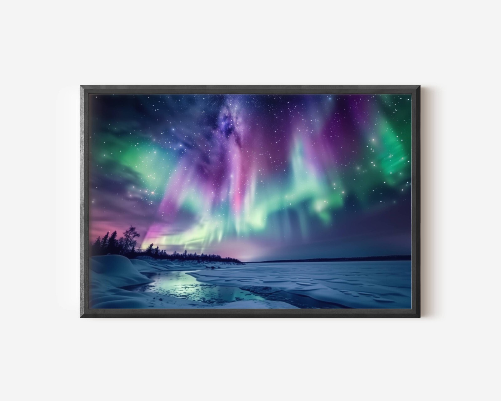 Northern Lights Aurora Borealis Photography, Snowy Alaska Landscape Nature Print