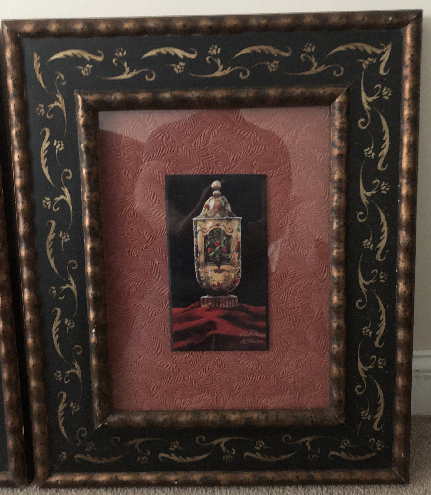 Set of 2 Paragon Picture Gallery French Porcelain Vases Framed Matching Frames