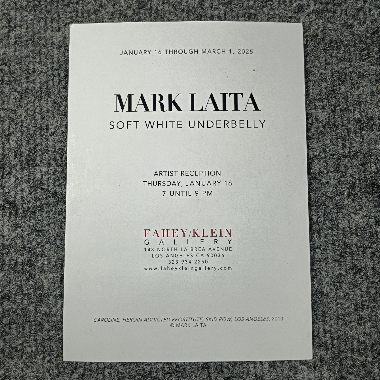 Mark Laita Soft White Underbelly Flyer 2025 Fahey Klein Gallery Los Angeles