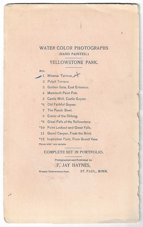 Frank Jay Haynes / Water Color Photographs Hand Painted Yellowstone National