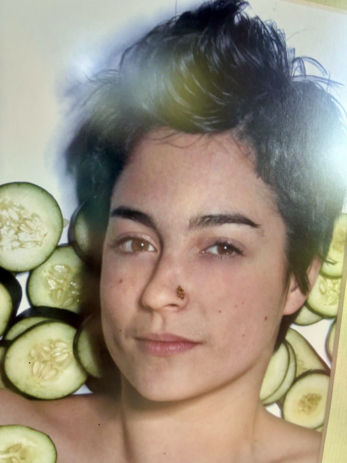 Surreal Contemporary Photography Print Androgynous Figure w/ Cucumbers Framed
