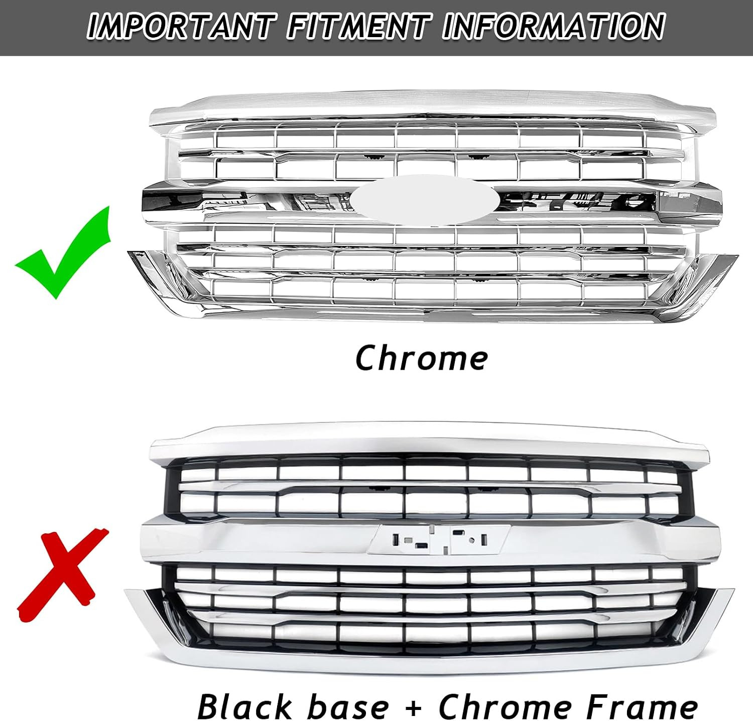 For 2016 2017 2018 Chevy Silverado 1500 Front Bumper Upper Grille, Chrome | Dire