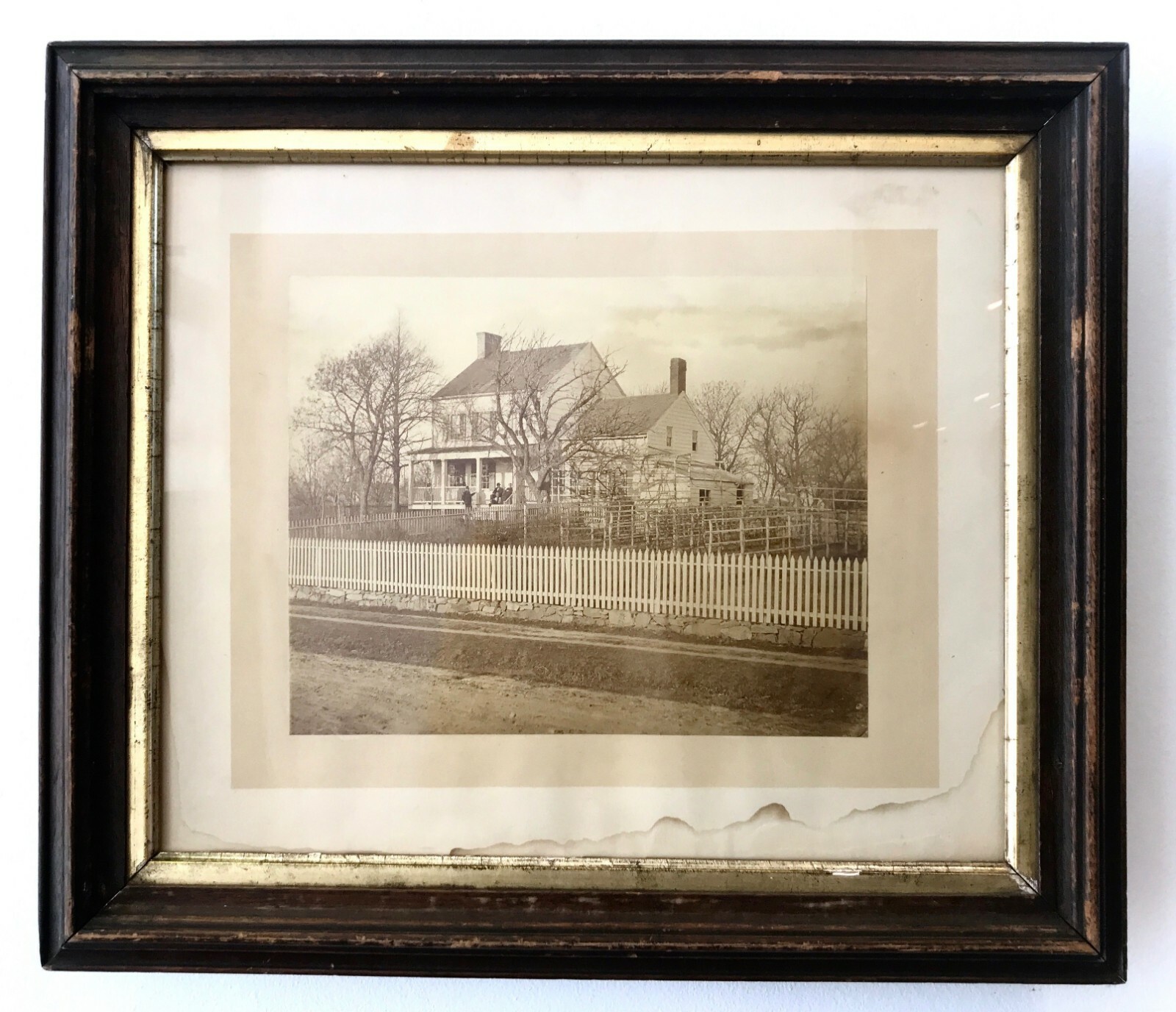 Antique Albumen Photograph Picket Fence and White House