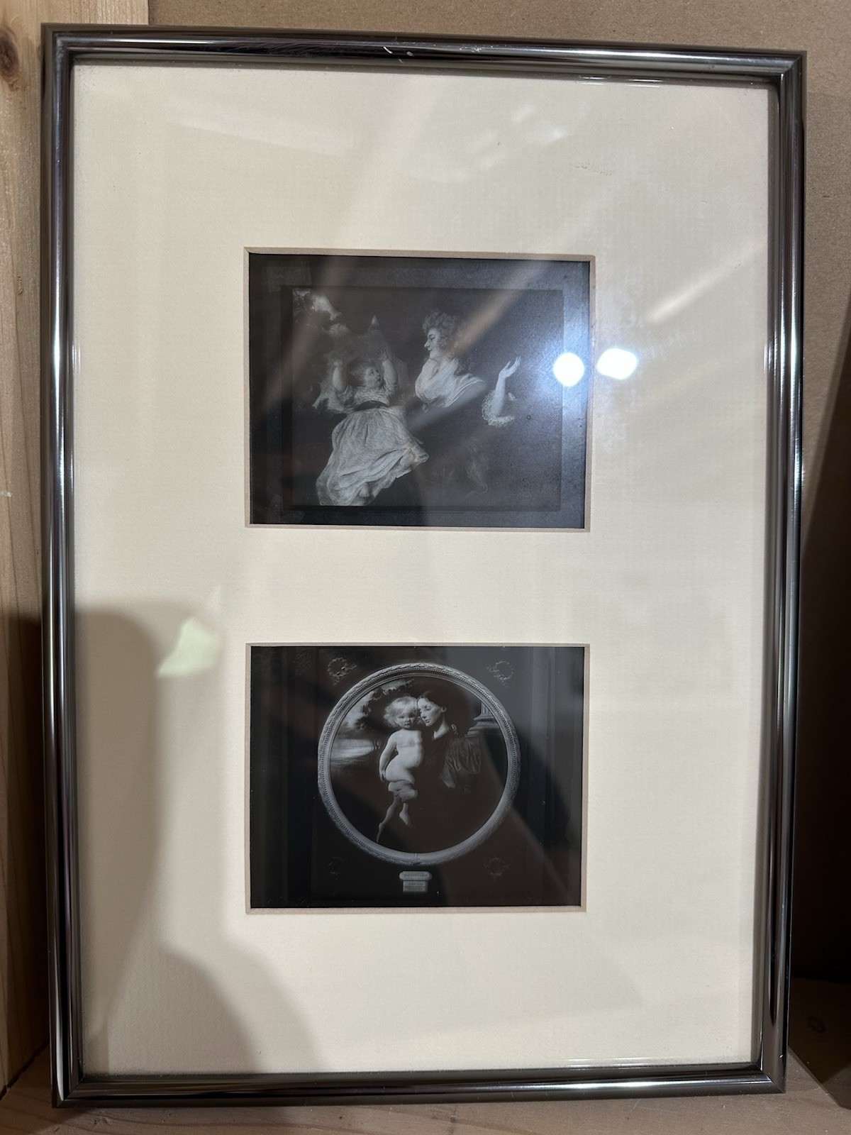 Lot of 2 Custom Framed Matted Magic Lantern Glass Slides 7.5″X 11″ Mother Child