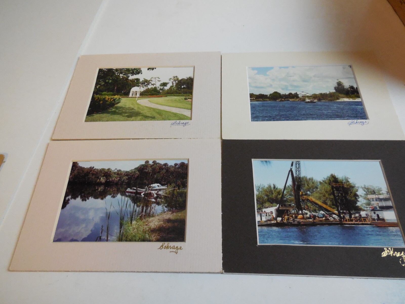 O6 Venice Florida set 4 Color Photograph Matted & Signed Water Tug Boat Schrage