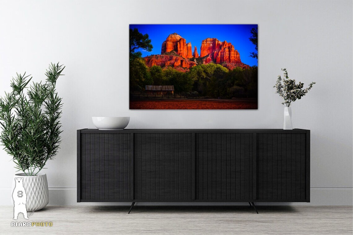 Cathedral Rock Sedona AZ at Dusk from Crescent Moon Ranch – Photography Prints