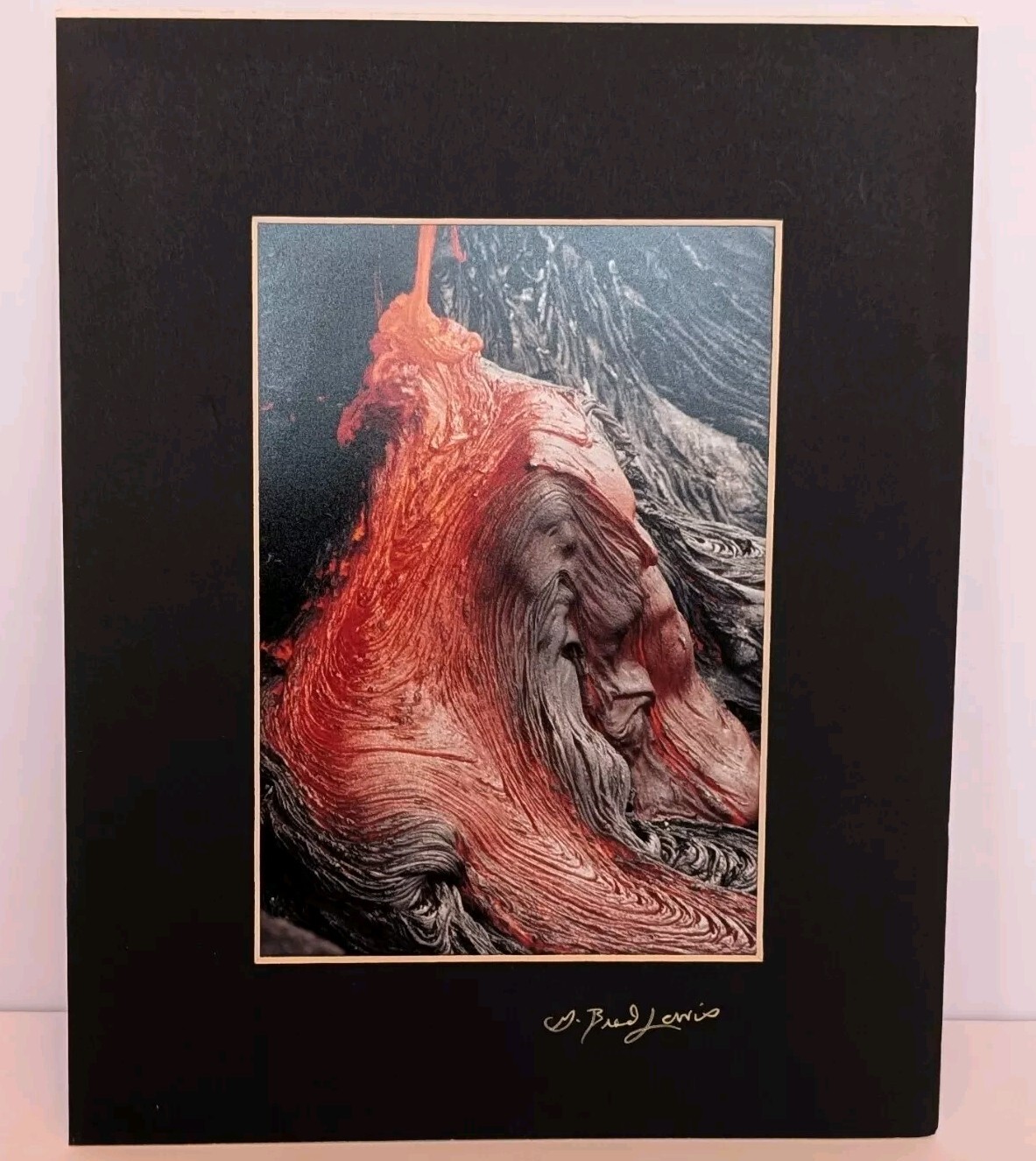 G Brad Lewis Signed Lava Photo “Image 8” Kilauea Volcano 5×7 in 8×10 Mat