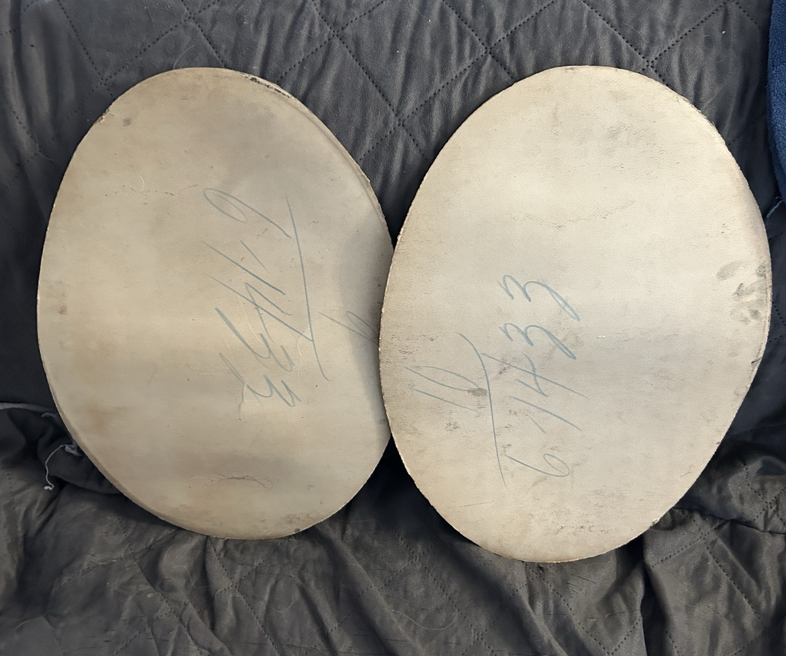 2 Antique Large Oval Photos Of Baby & Parents (19×14) Bow In Photos