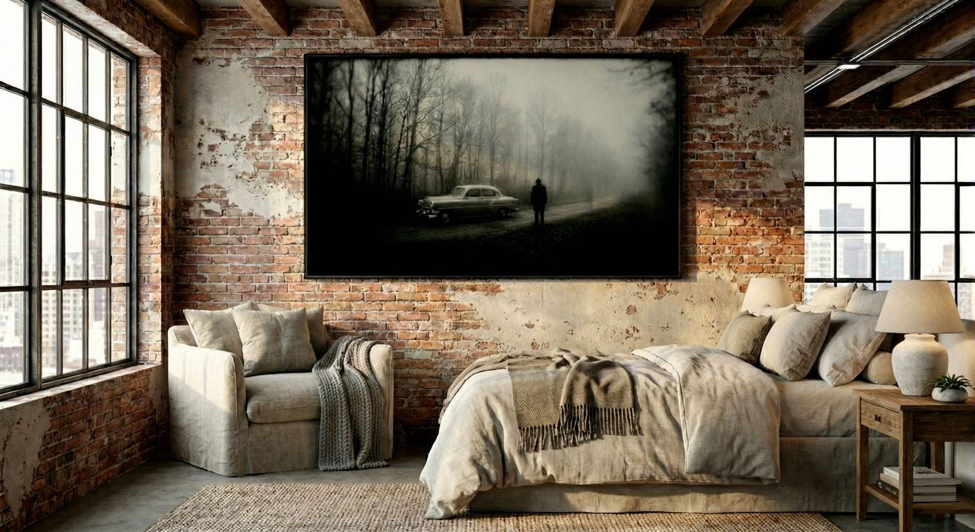 Vintage Car Foggy Forest Noir Mystery Man B&W Photo Digital Download Printable