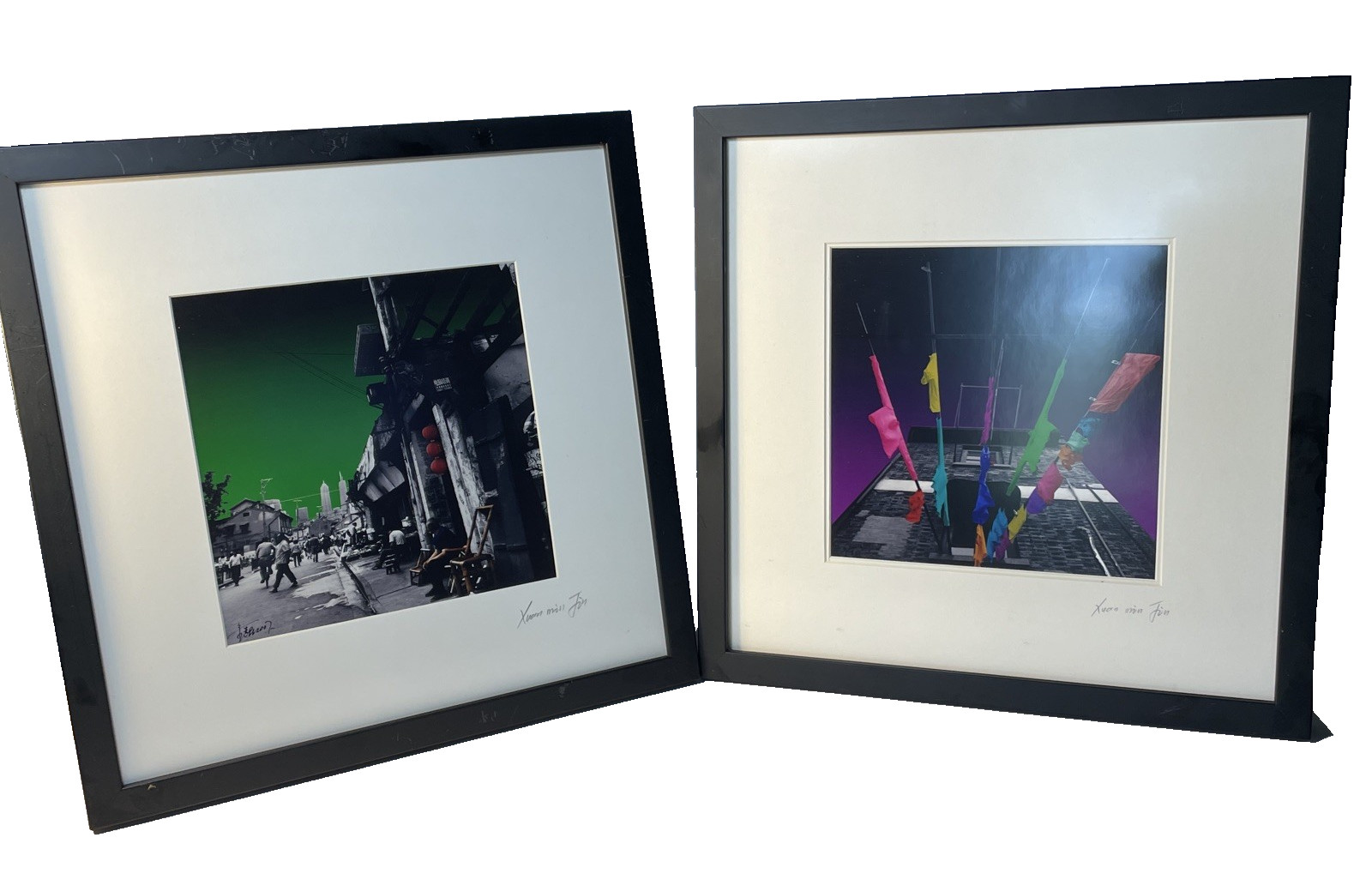 (2) Set Fr. Xuanmin Jin Signed Photographs STREET SCENES China Lantern Clothes