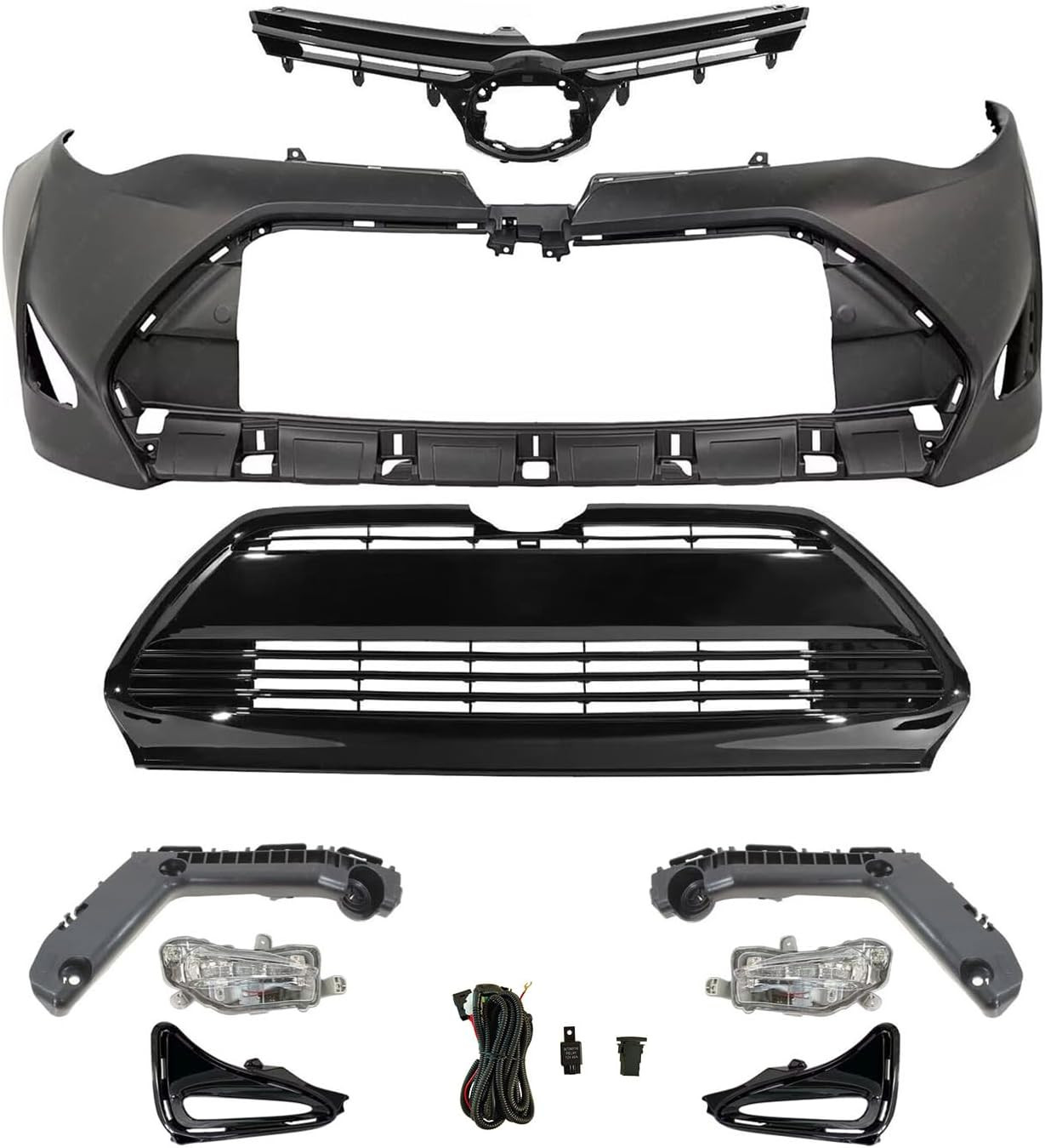 Front Bumper Cover Grille Kit Fits 2017-2019 Toyota Corolla W/Fog Lights | for L