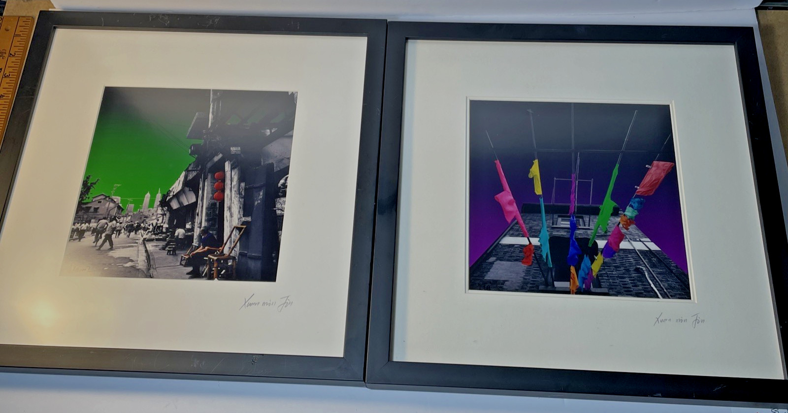 (2) Set Fr. Xuanmin Jin Signed Photographs STREET SCENES China Lantern Clothes