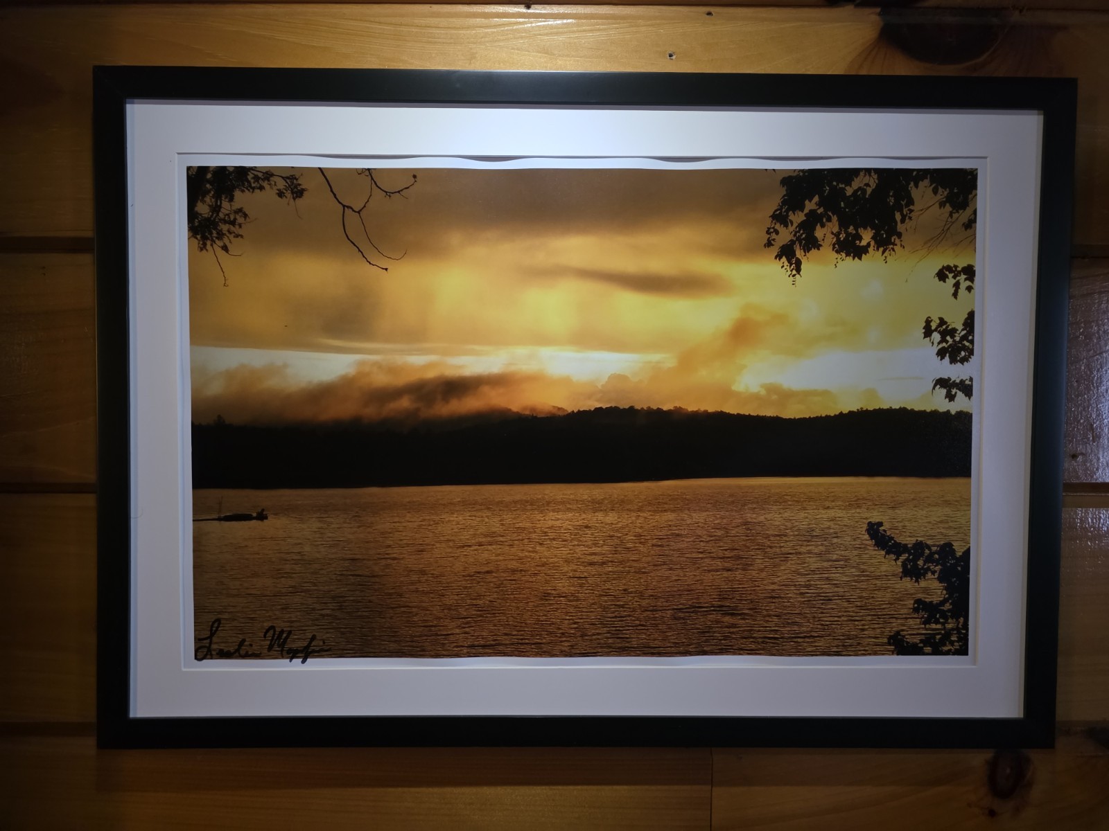 Sunset Lake Color Digital Framed Photograph Nature Art by Leslie Mozdzier