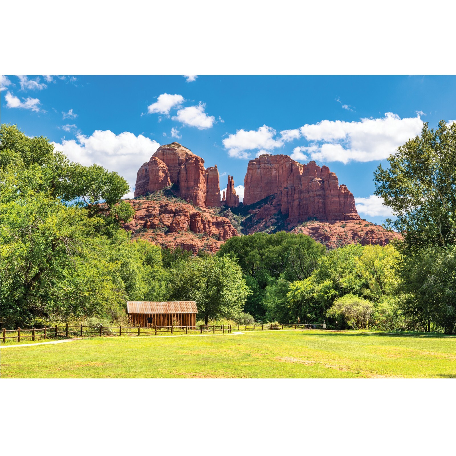 Cathedral Rock, Sedona Arizona Landscape Photo, Water Wheel and Barn, AZ Print