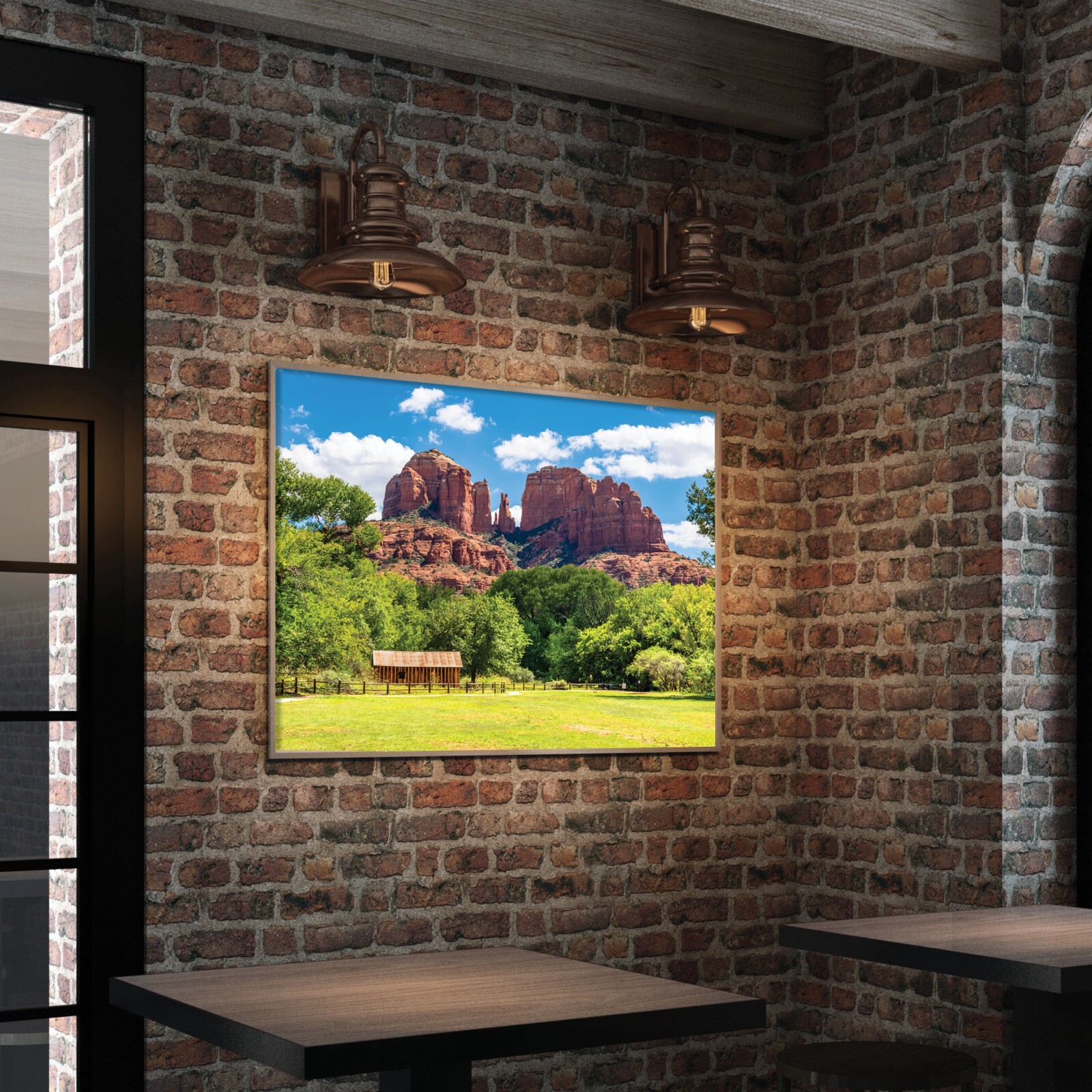 Cathedral Rock, Sedona Arizona Landscape Photo, Water Wheel and Barn, AZ Print