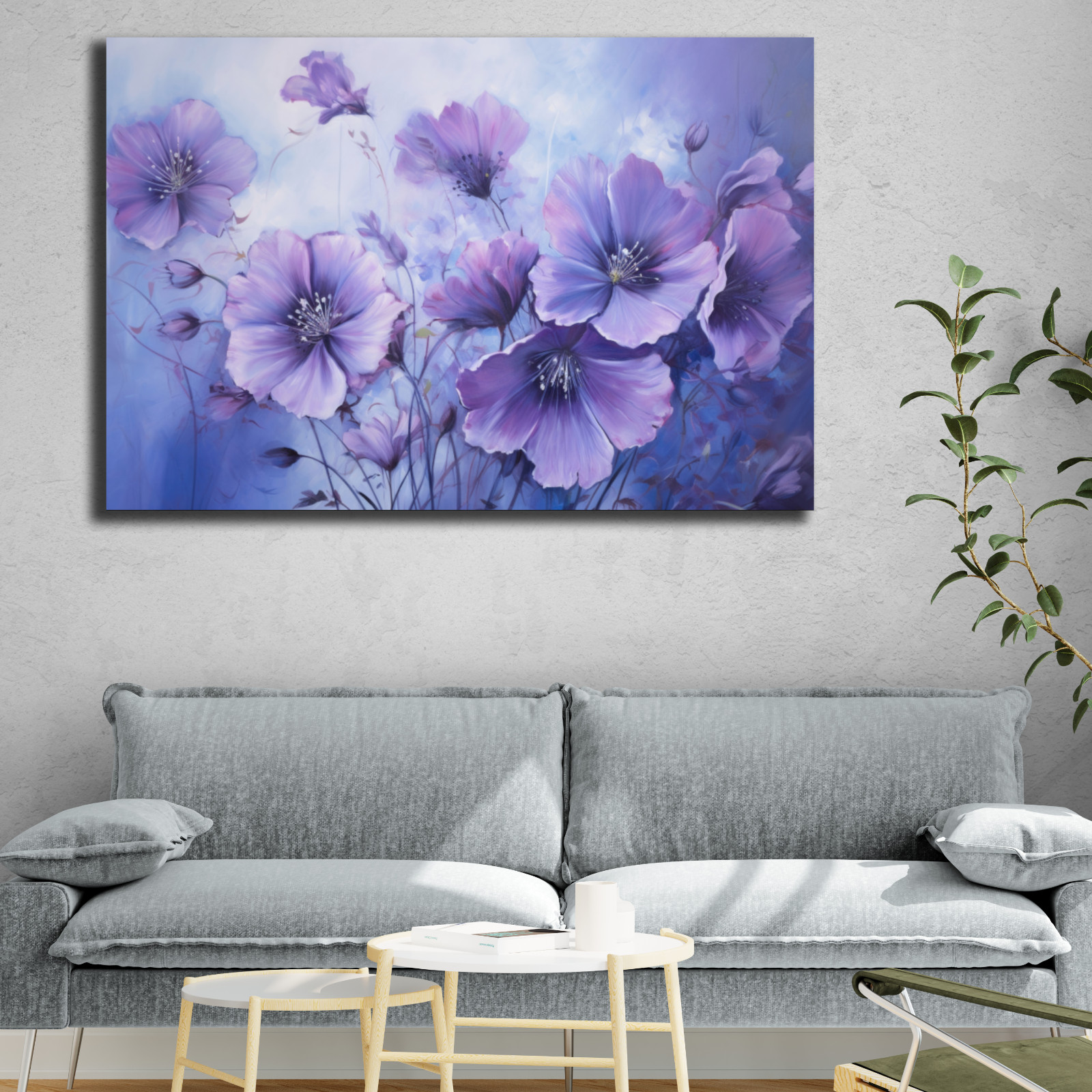 Flowers Painting, Floral Canvas, Purple Flowers Oil Painting, Vintage Flower Art