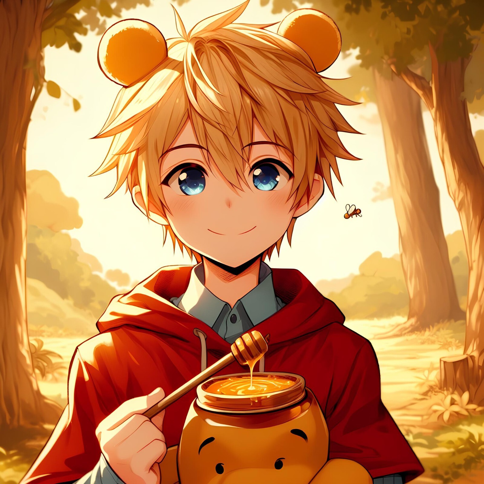 Winnie the Pooh Anime Guy V7 AI Art Image Digital Download 2048 x 2048 Pixels