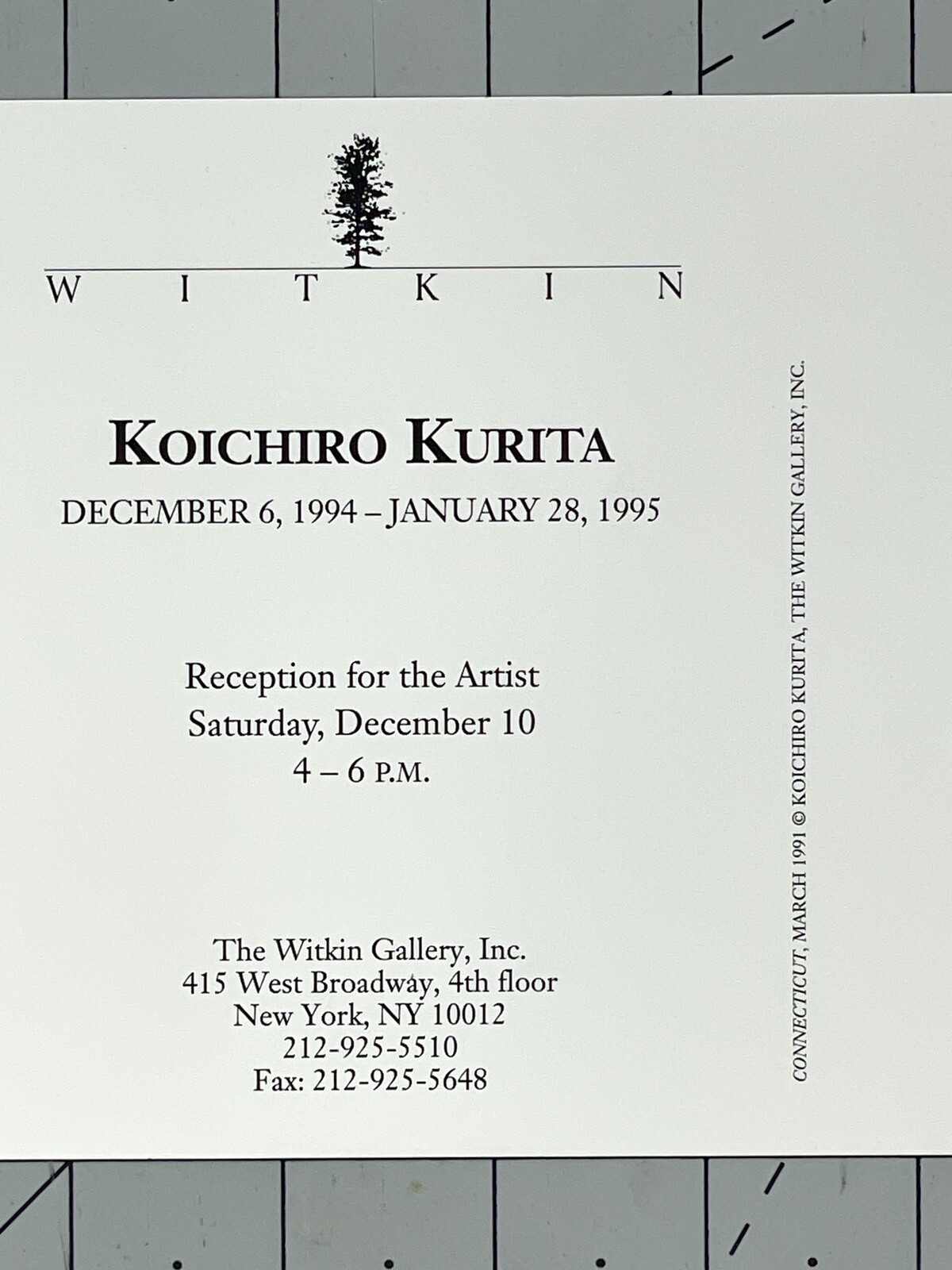 Koichiro Kurita (b. 1943) Art Announcement Card 1995 – Witkin Gallery NYC