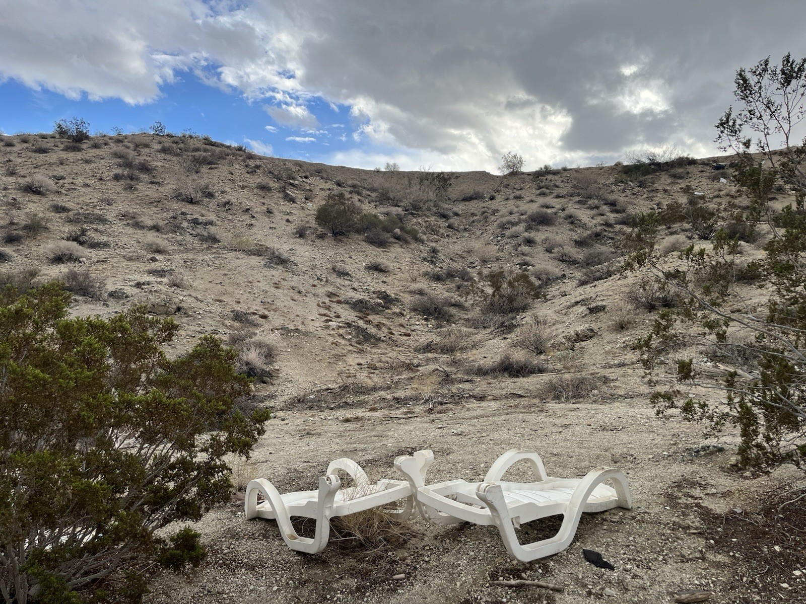 Two Pool Chairs Lie In California Desert