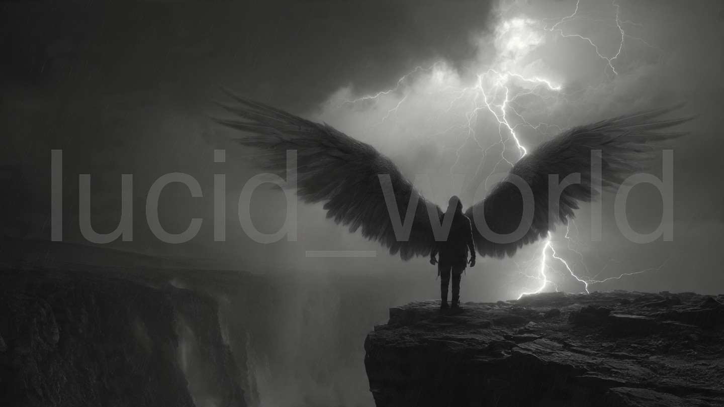 Dark Fallen Angel Wings Lightning Digital Art Download Gothic Fantasy Wallpaper