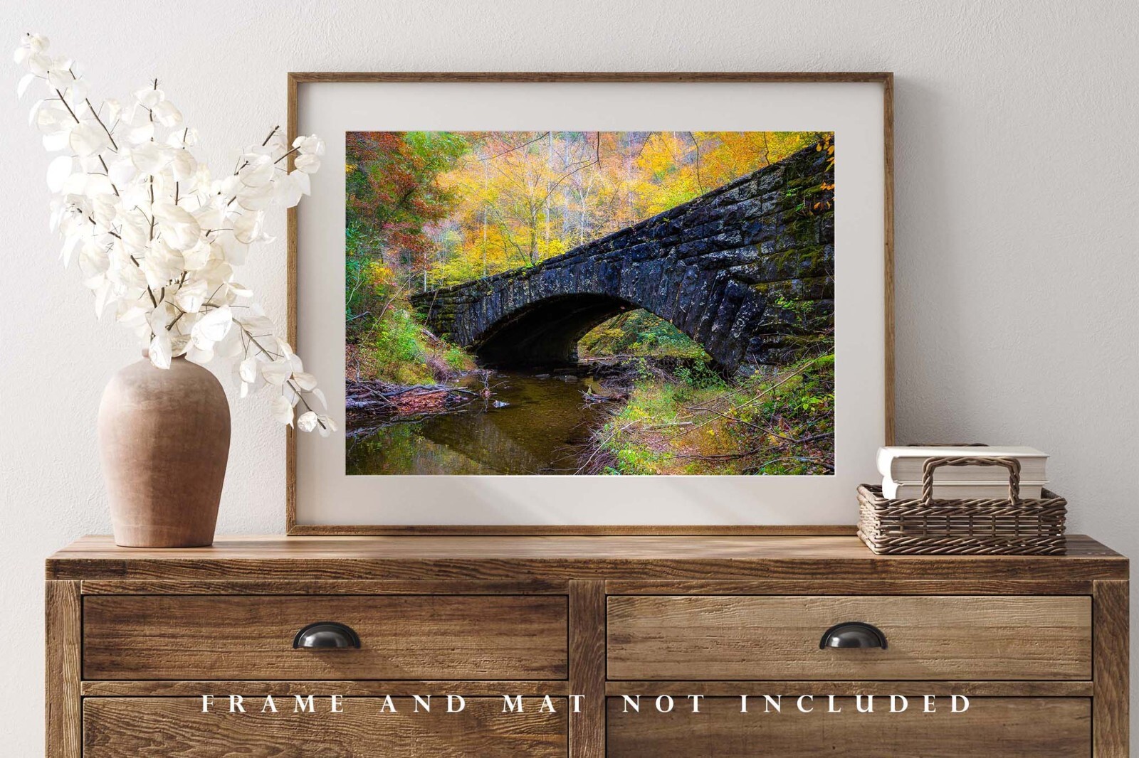 Autumn Photography Print – Picture of Stone Bridge in Great Smoky Mountains