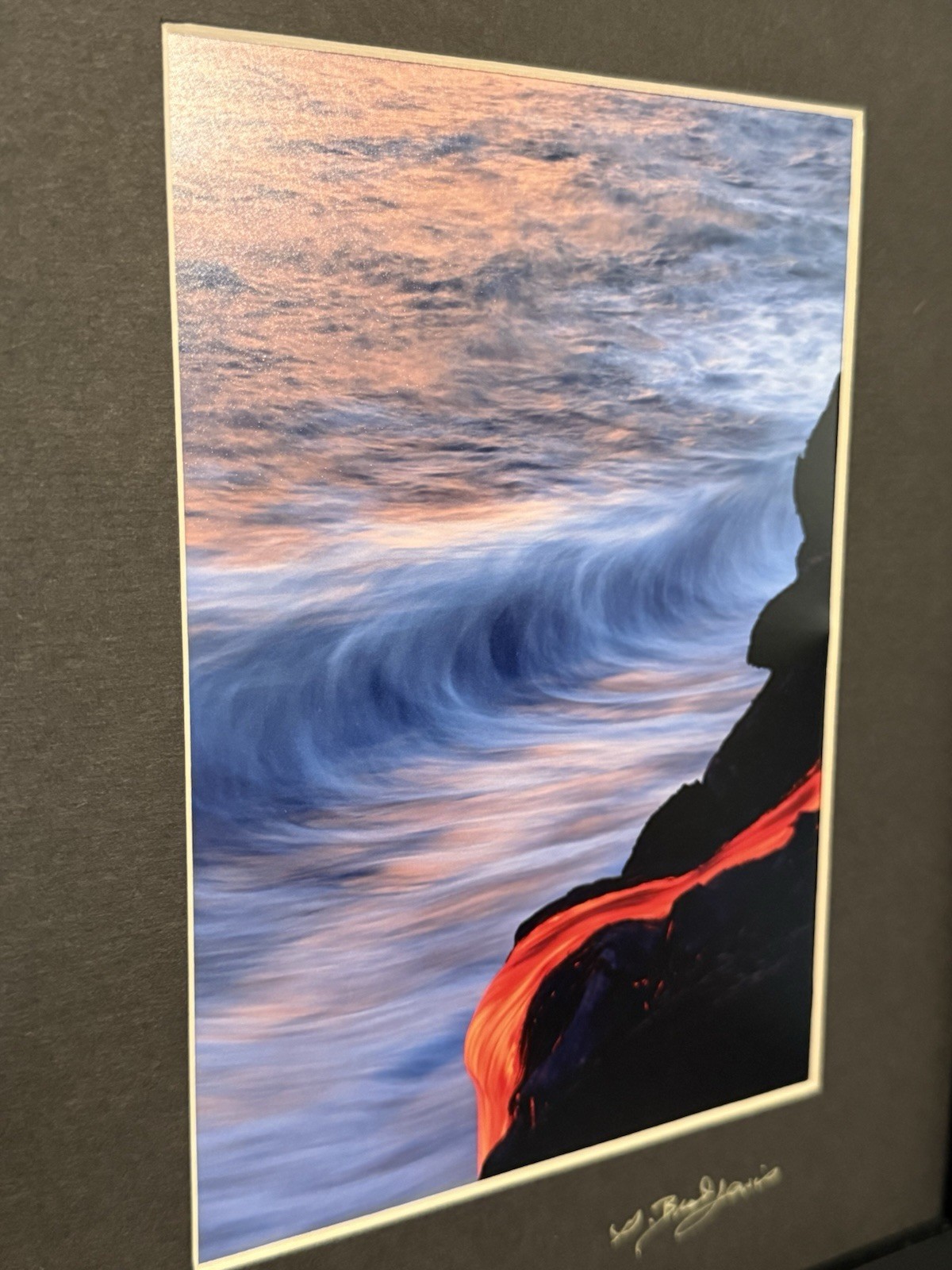G Brad Lewis Signed Lava Ocean Photo “Endless Balance” Kilauea Volcano 5×7 in