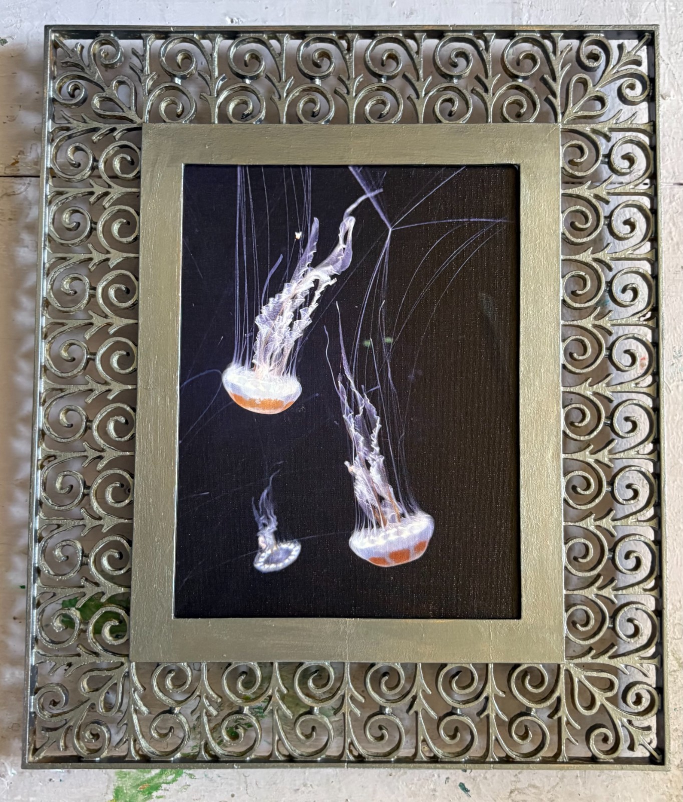 Jelly Fish, Original Photography, Canvas, Platinum Metal Framed
