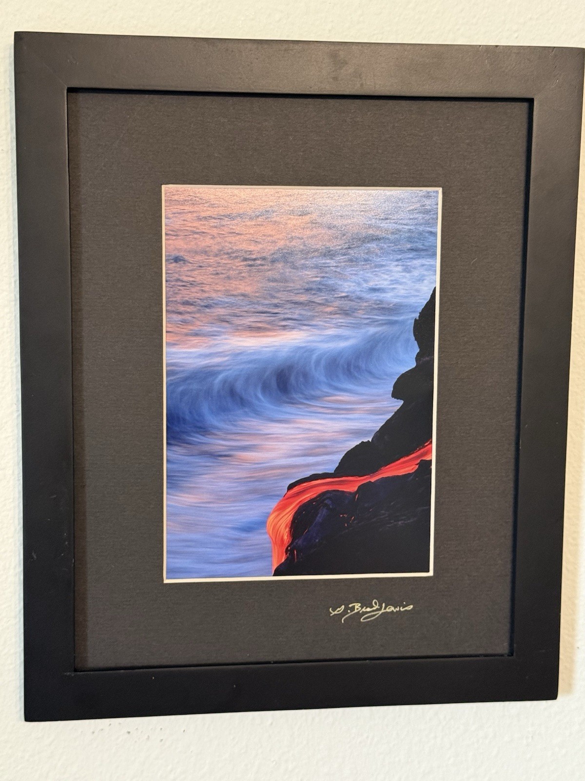 G Brad Lewis Signed Lava Ocean Photo “Endless Balance” Kilauea Volcano 5×7 in