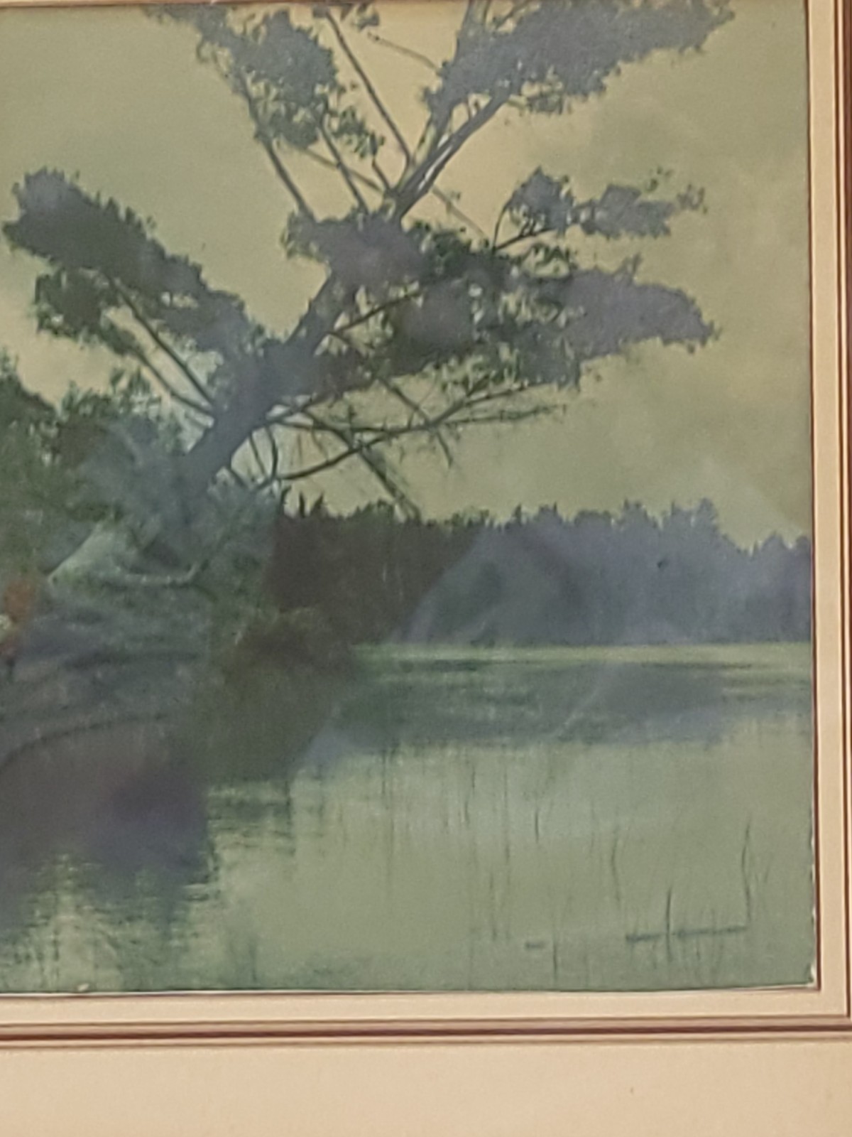Vintage Scenic Photograph Framed Art Lost Lake Michigan, Trees Antique Art 1939