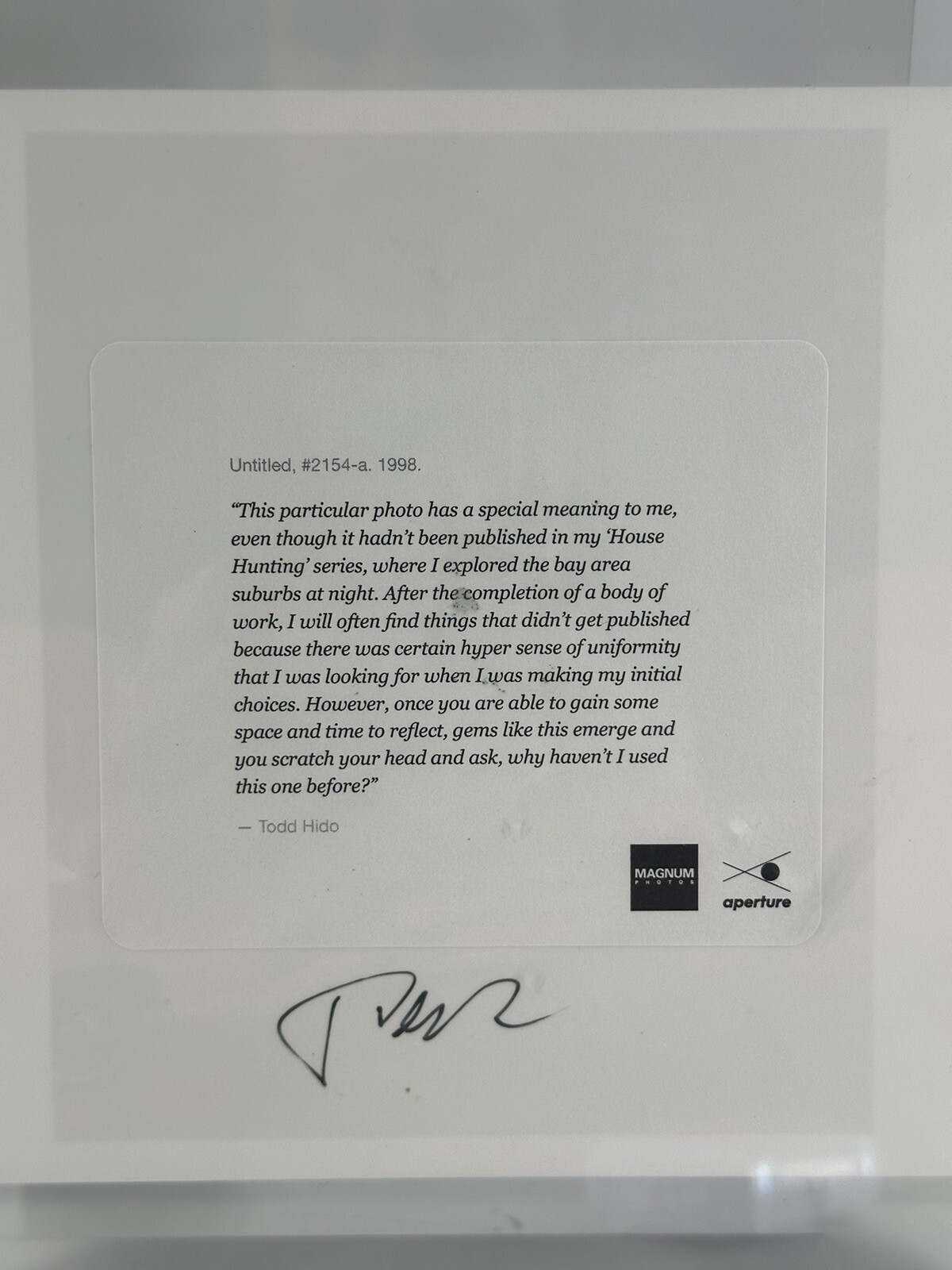 SIGNED TODD HIDO HOUSE HUNTING #2154-a 1998 LTD 6″ x 6″ MAGNUM PRINT