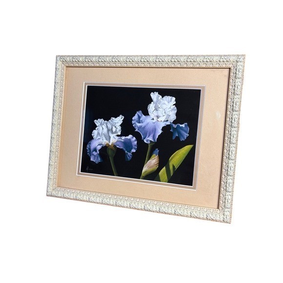 A. Bush Purple Irises Floral Art Print Photography Framed 15.5″ EUC GIFT Decor