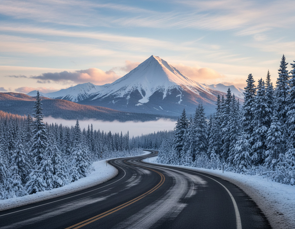 AI Generated Snowy Mountain Road Wallpaper Digital Image Desktop Wallpaper 64