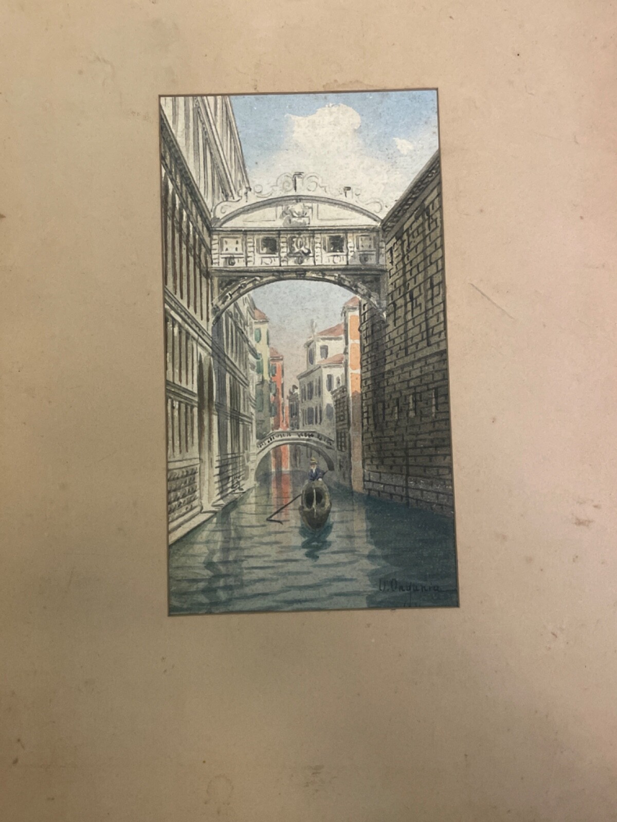 Original antique painting of the “bridge of sighs” in Venice By Umberto Ongania
