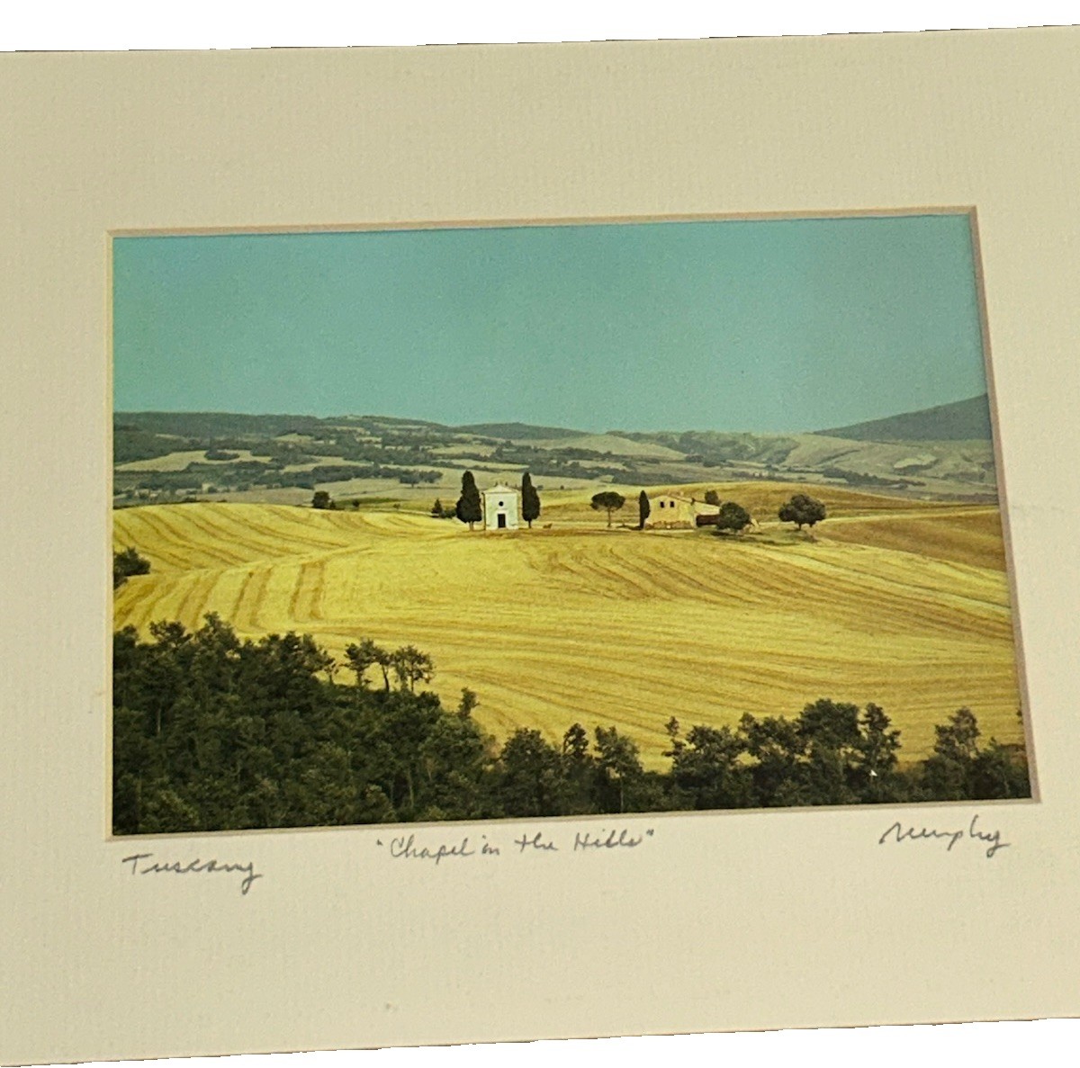 VTG Italian Photograph Tuscany (5×7) CHAPEL IN THE HILLS Murphy Matted 8”T 10”W