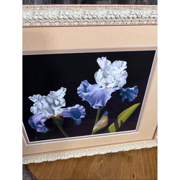 A. Bush Purple Irises Floral Art Print Photography Framed 15.5″ EUC GIFT Decor
