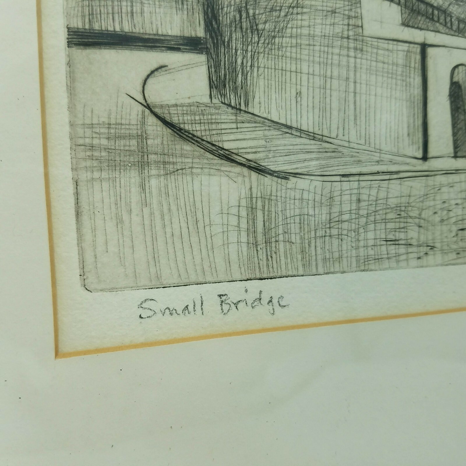 GEORGE KRAUSE Original ENGRAVING “Small Bridge” RARE Photographer SIGNED 1956