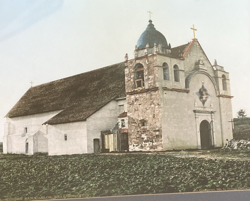 Antique San Carlos Mission Tinted Photograph Monterey California Vintage