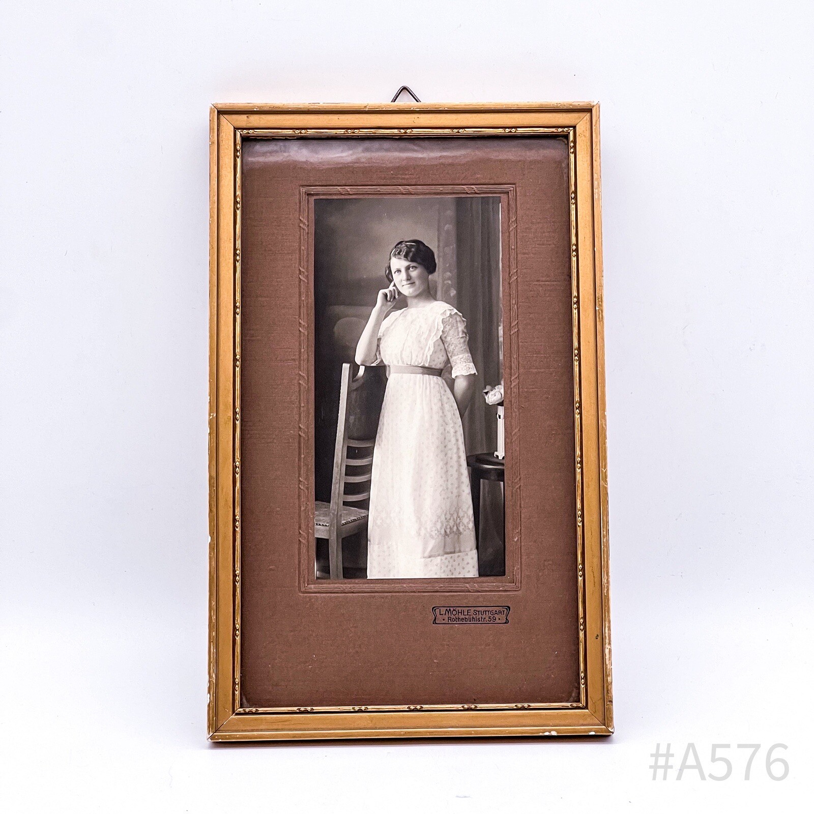 Antique Photograph With Frame & Glass Insert L. Möhle, Stuttgart 15 X 24 Cm