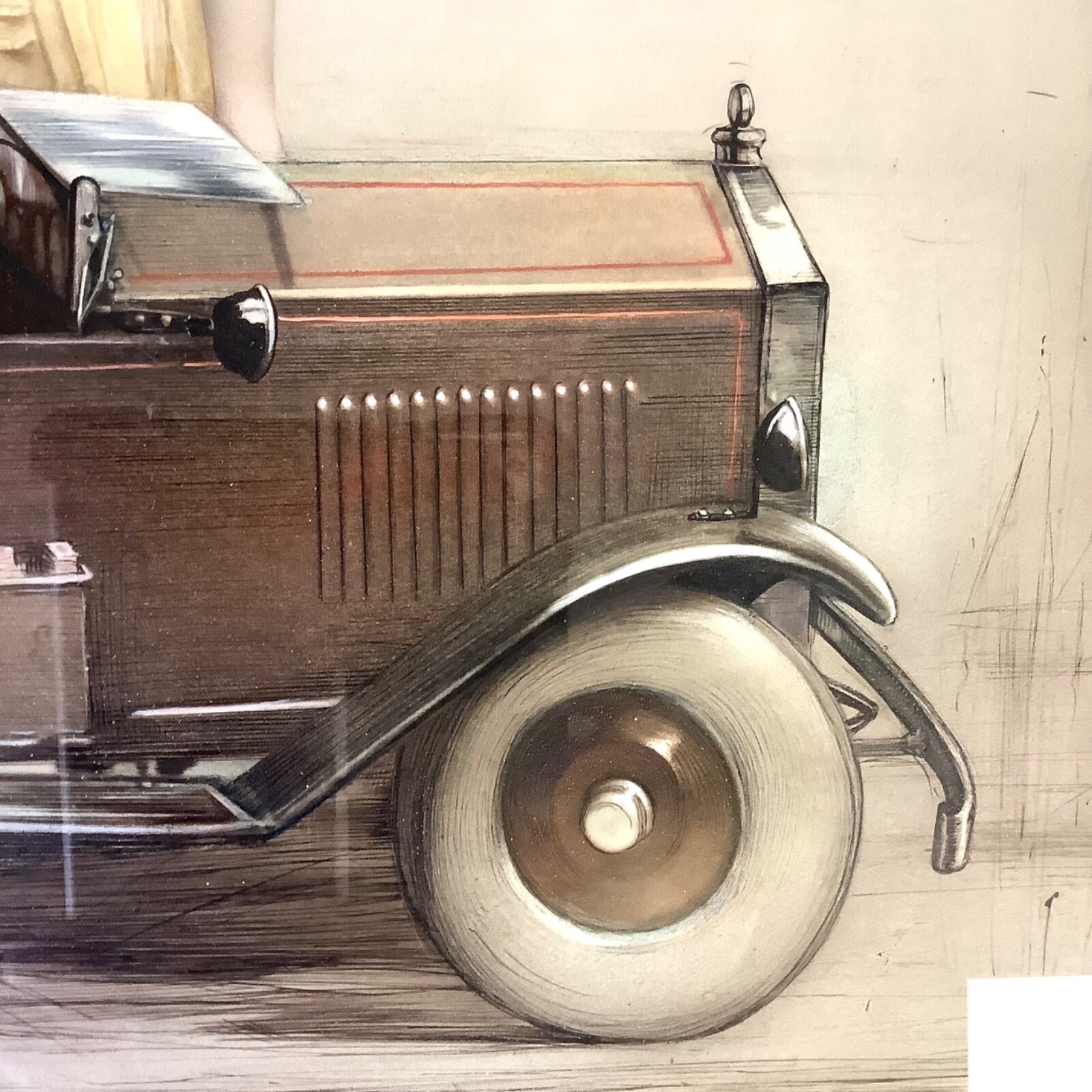 1930s Hand Tinted Photo Etching Engraving Girls Portrait Auto Car Bacon & Sons