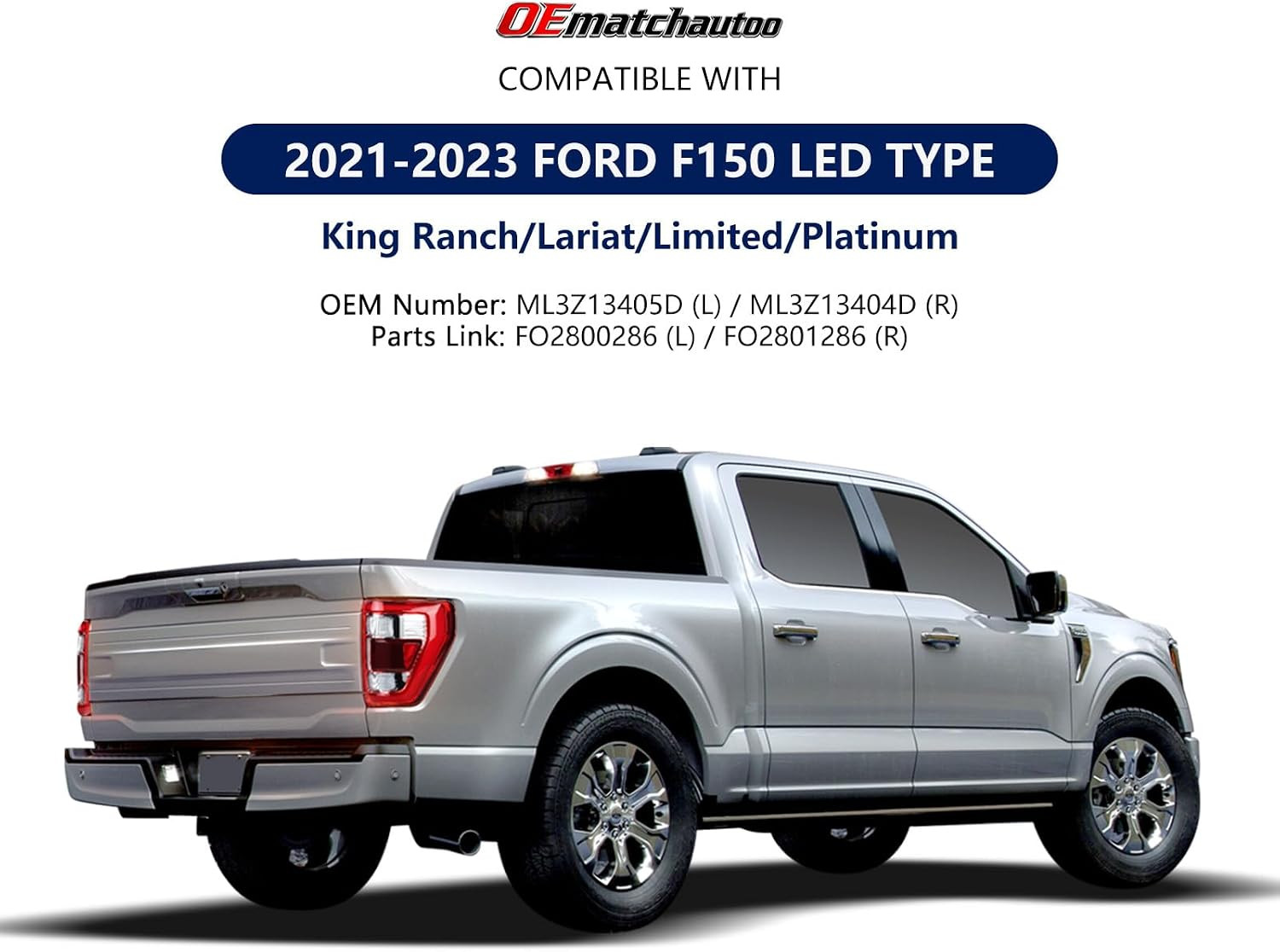 LED Tail Light Compatible with 2021 2022 2023 Ford F150 King Ranch Lariat Limite