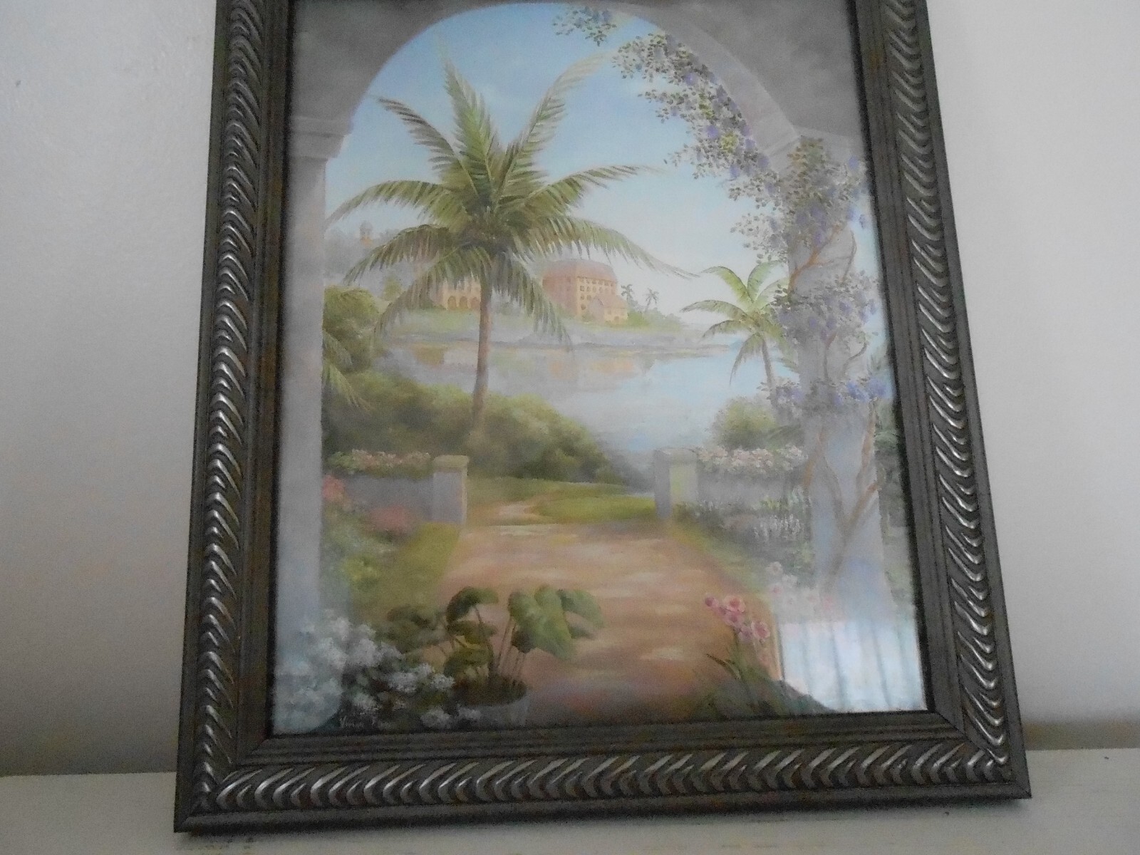 Vivian Flasch Palm Trees & Beach Scenes With Beautiful Silver Decorative Frame