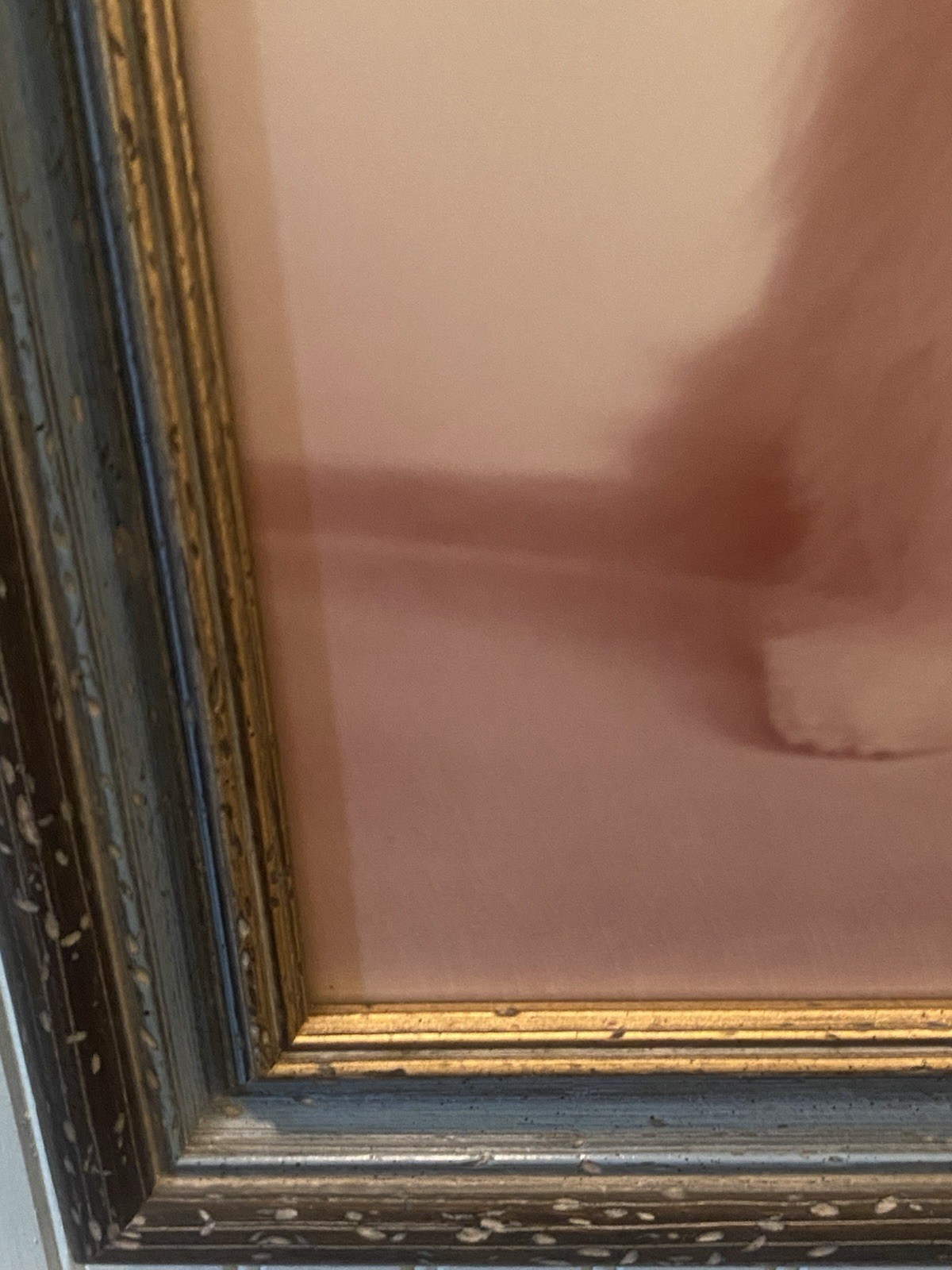 VTG Portrait White Maltese Dog W/Blue, Brown & Gold Wood Frame 23.5″ X19.5″