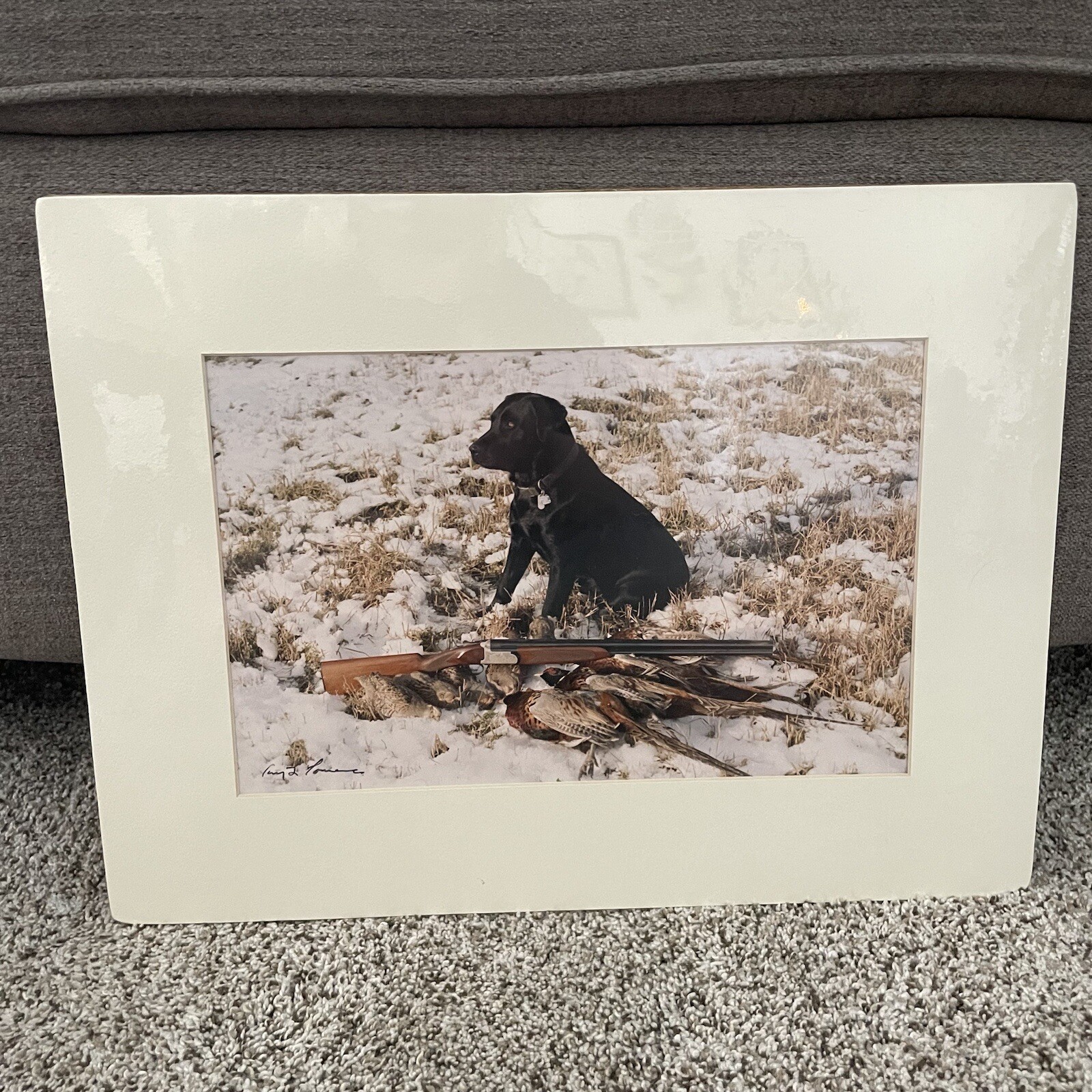 Gerry Lamarre Wildlife Photographer Print Black Lab Hunting Rifle Pheasant Snow