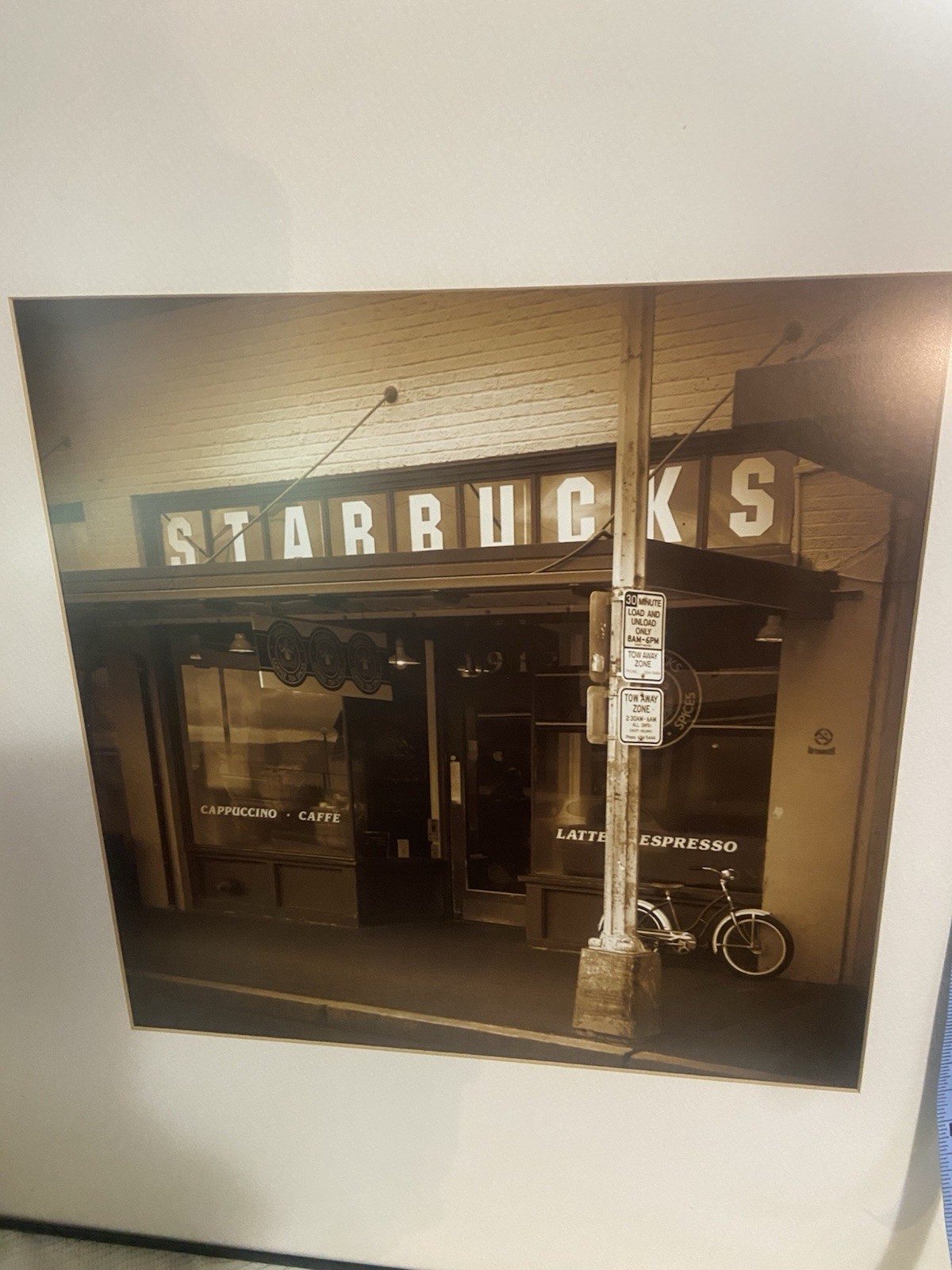 Sepia Starbucks Storefront Photograph Wall Art, Matted & Framed, Landscape ( A1)